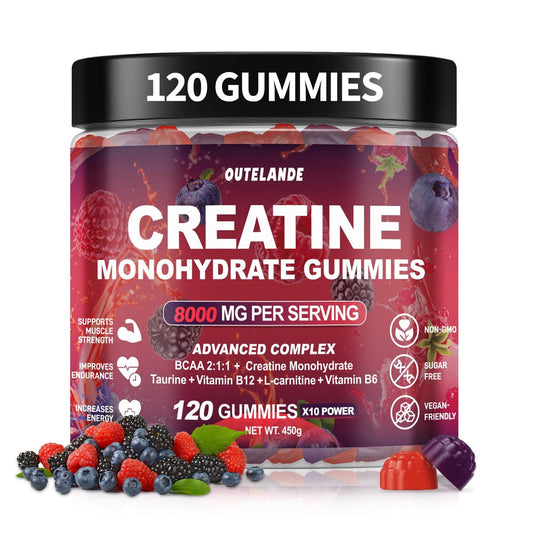 Creatin Monohydrat Gummis für Männer & Frauen – Zuckerfrei, Vegan, mit L-Taurin, Himbeer-Brombeer-Heidelbeer-Geschmack, 120 Stück