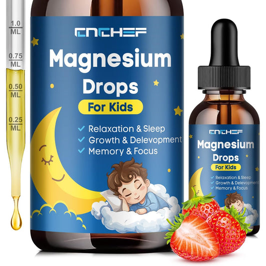 Magnesium Tropfen für Kinder - Magnesiumglycinat flüssig mit Vitamin B6, C, D3, Omega-3, L-Theanin, Zink, Multivitamin - Erdbeergeschmack 60 ml