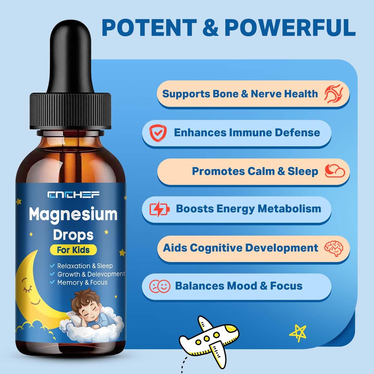 Magnesium Tropfen für Kinder - Magnesiumglycinat flüssig mit Vitamin B6, C, D3, Omega-3, L-Theanin, Zink, Multivitamin - Erdbeergeschmack 60 ml
