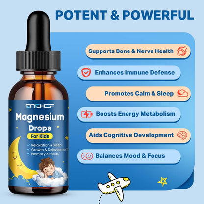 Magnesium Tropfen für Kinder - Magnesiumglycinat flüssig mit Vitamin B6, C, D3, Omega-3, L-Theanin, Zink, Multivitamin - Erdbeergeschmack 60 ml