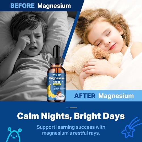 Magnesium Tropfen für Kinder - Magnesiumglycinat flüssig mit Vitamin B6, C, D3, Omega-3, L-Theanin, Zink, Multivitamin - Erdbeergeschmack 60 ml