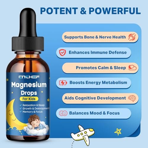 Magnesium Tropfen für Kinder - Magnesiumglycinat flüssig mit Vitamin B6, C, D3, Omega-3, L-Theanin, Zink, Multivitamin - Erdbeergeschmack 60 ml