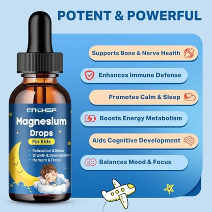 Magnesium Tropfen für Kinder - Magnesiumglycinat flüssig mit Vitamin B6, C, D3, Omega-3, L-Theanin, Zink, Multivitamin - Erdbeergeschmack 60 ml