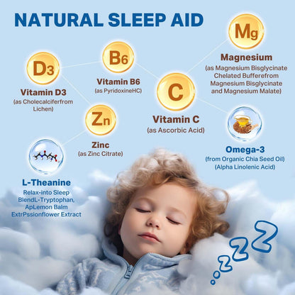 Magnesium Tropfen für Kinder - Magnesiumglycinat flüssig mit Vitamin B6, C, D3, Omega-3, L-Theanin, Zink, Multivitamin - Erdbeergeschmack 60 ml
