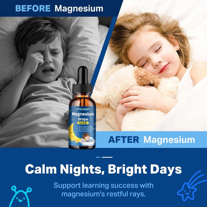 Magnesium Tropfen für Kinder - Magnesiumglycinat flüssig mit Vitamin B6, C, D3, Omega-3, L-Theanin, Zink, Multivitamin - Erdbeergeschmack 60 ml