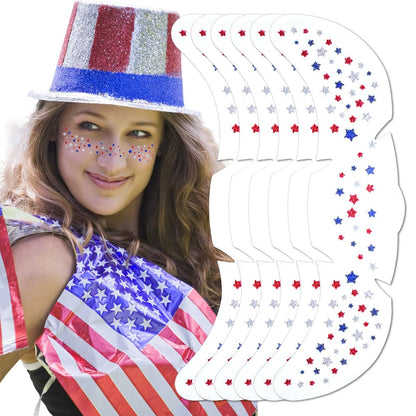 Mysense Rot Weiß Blau Glitzer Sommersprossen Gesichtstattoo, 4. Juli Temporäre Tattoos, Patriotische USA Flagge Stern Sommersprossen für Unabhängigkeitstag, 6 Stück