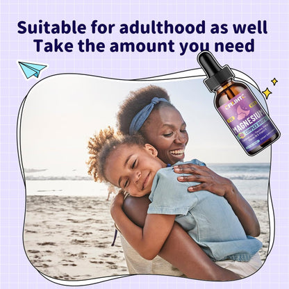 Kids Magnesium Liquid Drops – Magnesium Glycinat für Kinder mit L-Theanin, Omega-3, Vitamin B6, D3 – für Schlaf, Entspannung, Gehirn, Knochen – Traubengeschmack, 59 ml