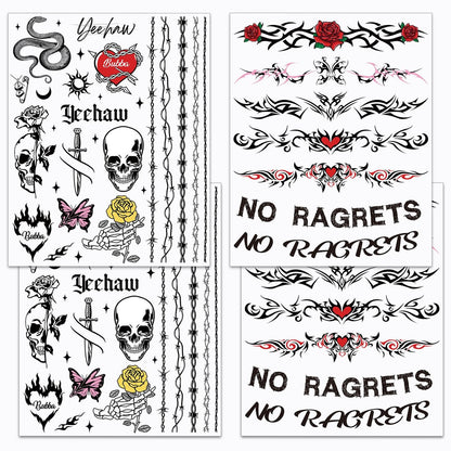 Qpout 4 Blätter Keine Reue Temporäre Tattoos Stacheldraht Hals Tattoos für Halloween Party Kostüm Ball Cosplay Zubehör