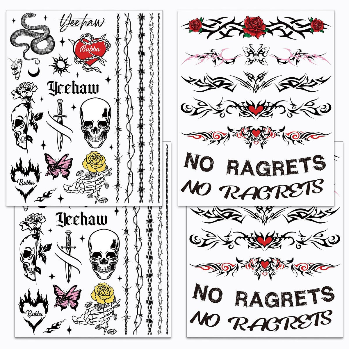 Qpout 4 Blätter Keine Reue Temporäre Tattoos Stacheldraht Hals Tattoos für Halloween Party Kostüm Ball Cosplay Zubehör