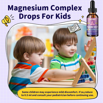 CFILIHTC Kids Magnesium Liquid Drops – Magnesiumglycinat für Kinder mit L-Theanin, Omega-3, Vitamin B6, D3 – für Schlaf, Entspannung, Gehirn, Knochen – Kirschgeschmack, 60 ml