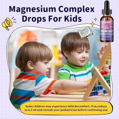 CFILIHTC Kids Magnesium Liquid Drops – Magnesiumglycinat für Kinder mit L-Theanin, Omega-3, Vitamin B6, D3 – für Schlaf, Entspannung, Gehirn, Knochen – Kirschgeschmack, 60 ml
