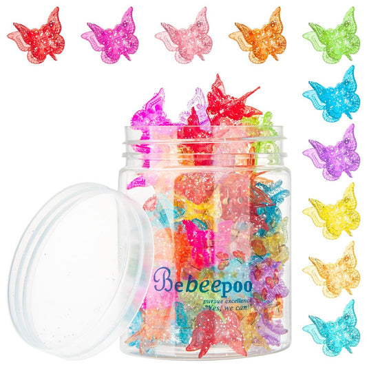 Glitzernde Mini-Schmetterlings-Haarspangen, BEBEEPOO Glitter Mini Butterfly Hair Claw Clips, Bunte Haaraccessoires für Mädchen und Frauen – 90er Y2K Cute, Klein, Winzig, 10 verschiedene Farben, Set mit 50 (Glitter)