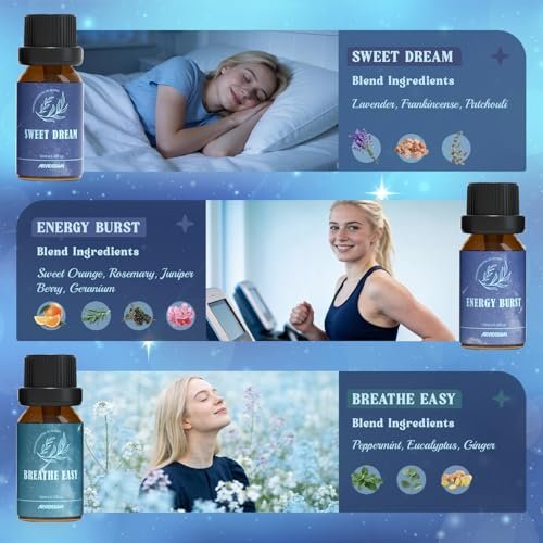 ARVIDSSON Ätherische Öle Set – Wohlfühl-Mischungen für Diffuser & Kerzenherstellung – Happy, Sweet Dreams, Serenity, Breathe, Energy, Air Freshening – 6 x 10 ml
