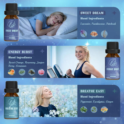 ARVIDSSON Ätherische Öle Set – Wohlfühl-Mischungen für Diffuser & Kerzenherstellung – Happy, Sweet Dreams, Serenity, Breathe, Energy, Air Freshening – 6 x 10 ml