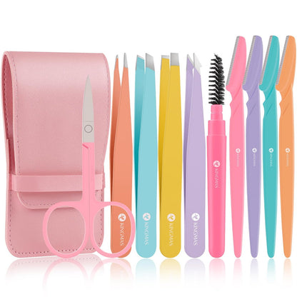 KINGMAS 10-teiliges Pinzetten-Set für Frauen – Präzisionspinzetten für Augenbrauen, inkl. gebogener Schere und Augenbrauenrasierer für eingewachsene Haare, mit Aufbewahrungsetui