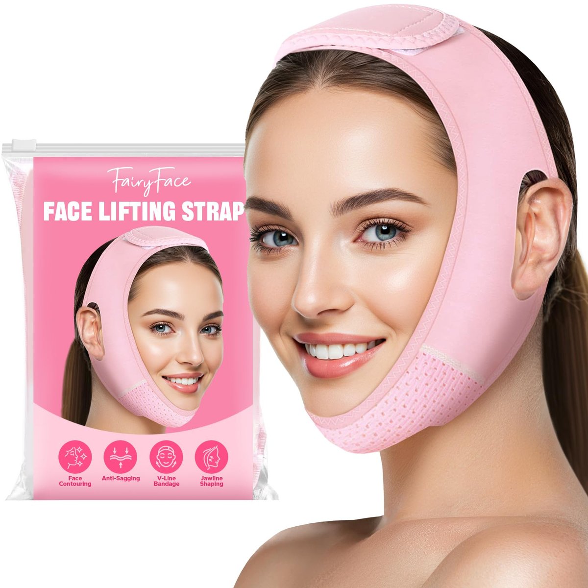 FairyFace V-Face Slimming Strap – Kinnriemen für die Nacht, V-Linie Lift-Maske, Doppelkinn Reduzierer, Wiederverwendbarer V-förmiger Gürtel, Gesichtsformer