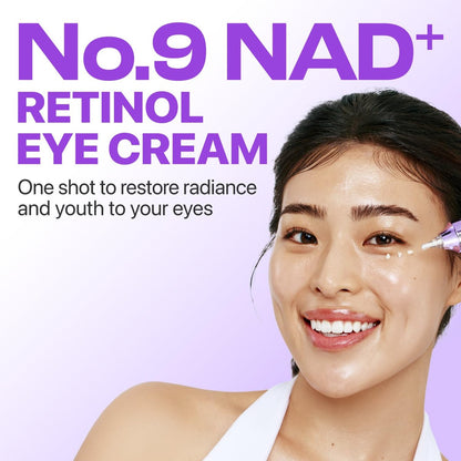 numbuzin No.9 NAD+ Retinol Augencreme – Abschwellende & straffende Augenpflege gegen dunkle Ringe, Fältchen & feine Linien mit Peptiden & Niacinamid für Glow & Ausstrahlung, 0,33 fl oz