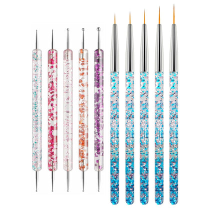 Nail Art Werkzeug-Set - 5 Dotting-Tools & 5 Nail Liner Pinsel für Salon, Profis & Anfänger