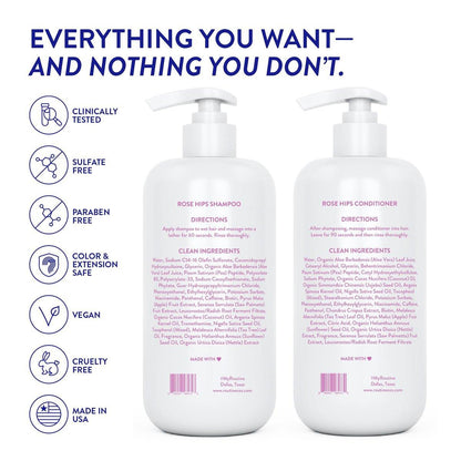 Routine Wellness Shampoo und Conditioner Set mit Haar-Serum für dünner werdendes Haar – DHT-Blocker für Frauen und Männer – Farbsicheres Shampoo gegen Haarausfall und für gesünderes Haar – Rosenhage-Set + Haar-Serum