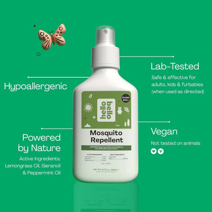 Hello Bello Mückenschutzspray – Insektenschutz mit Lemongras- und Pfefferminzölen, 200 ml Flasche