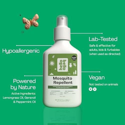 Hello Bello Mückenschutzspray – Insektenschutz mit Lemongras- und Pfefferminzölen, 200 ml Flasche