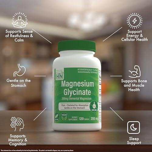 Magnesium Glycinat 200mg Elemental (aus 1.540mg cheliertem Bisglycinat) – Unterstützt Muskeln, Nerven & Entspannung – Magenschonend, hohe Bioverfügbarkeit, Nicht-GVO, 120 Tabletten – Health Thru Nutrition