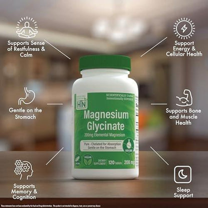 Magnesium Glycinat 200mg Elemental (aus 1.540mg cheliertem Bisglycinat) – Unterstützt Muskeln, Nerven & Entspannung – Magenschonend, hohe Bioverfügbarkeit, Nicht-GVO, 120 Tabletten – Health Thru Nutrition