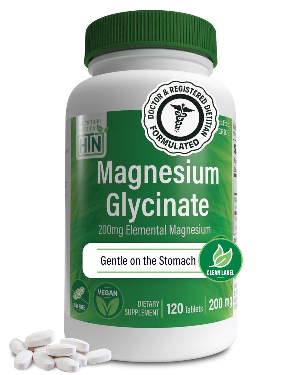 Magnesium Glycinat 200mg Elemental (aus 1.540mg cheliertem Bisglycinat) – Unterstützt Muskeln, Nerven & Entspannung – Magenschonend, hohe Bioverfügbarkeit, Nicht-GVO, 120 Tabletten – Health Thru Nutrition