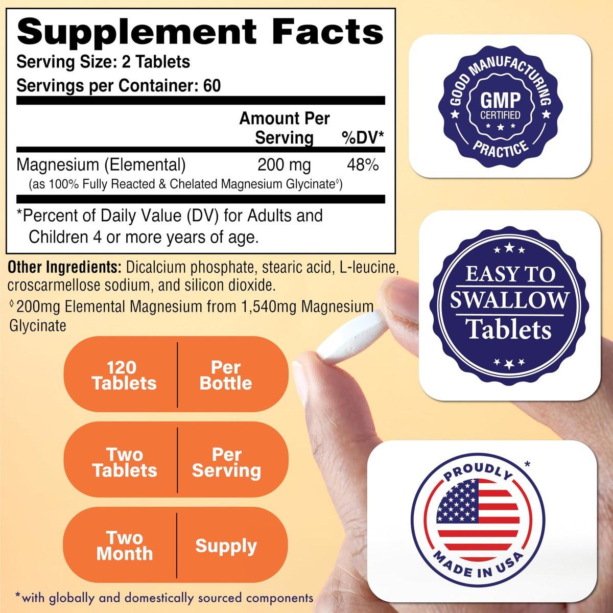 Magnesium Glycinat 200mg Elemental (aus 1.540mg cheliertem Bisglycinat) – Unterstützt Muskeln, Nerven & Entspannung – Magenschonend, hohe Bioverfügbarkeit, Nicht-GVO, 120 Tabletten – Health Thru Nutrition