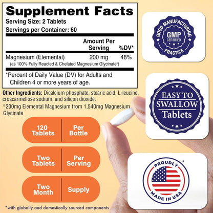Magnesium Glycinat 200mg Elemental (aus 1.540mg cheliertem Bisglycinat) – Unterstützt Muskeln, Nerven & Entspannung – Magenschonend, hohe Bioverfügbarkeit, Nicht-GVO, 120 Tabletten – Health Thru Nutrition