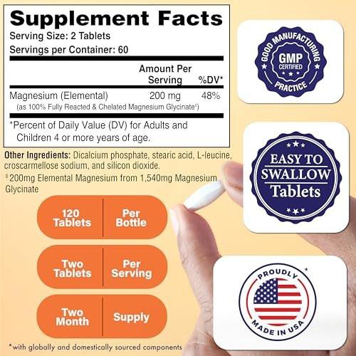 Magnesium Glycinat 200mg Elemental (aus 1.540mg cheliertem Bisglycinat) – Unterstützt Muskeln, Nerven & Entspannung – Magenschonend, hohe Bioverfügbarkeit, Nicht-GVO, 120 Tabletten – Health Thru Nutrition