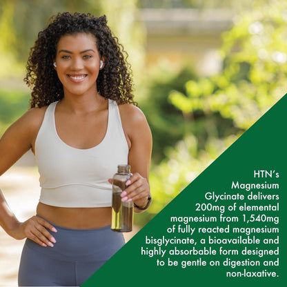 Magnesium Glycinat 200mg Elemental (aus 1.540mg cheliertem Bisglycinat) – Unterstützt Muskeln, Nerven & Entspannung – Magenschonend, hohe Bioverfügbarkeit, Nicht-GVO, 120 Tabletten – Health Thru Nutrition
