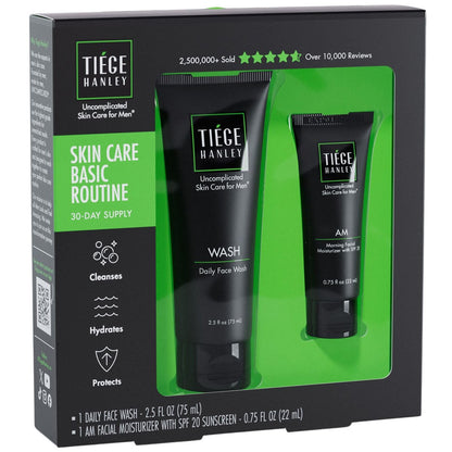 Tiege Hanley Basic Skin Care Set für Männer: Feuchtigkeitsspendender Gesichtsreiniger & Tägliche Feuchtigkeitscreme mit SPF 20 Sonnenschutz, Sanft zu empfindlicher Haut, 2-teiliges Kit