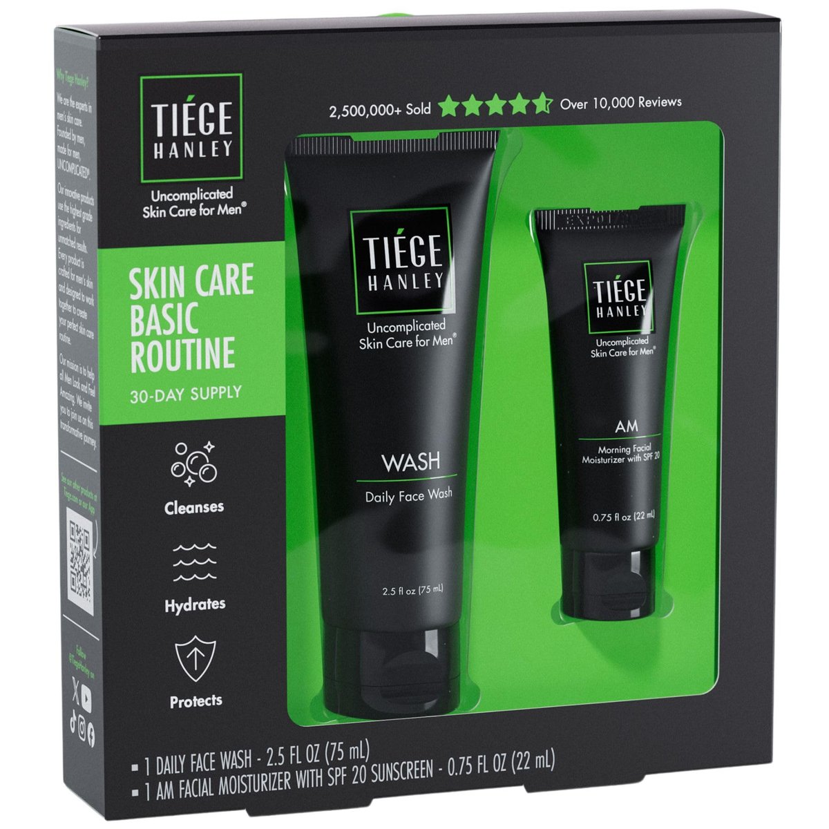 Tiege Hanley Basic Skin Care Set für Männer: Feuchtigkeitsspendender Gesichtsreiniger & Tägliche Feuchtigkeitscreme mit SPF 20 Sonnenschutz, Sanft zu empfindlicher Haut, 2-teiliges Kit