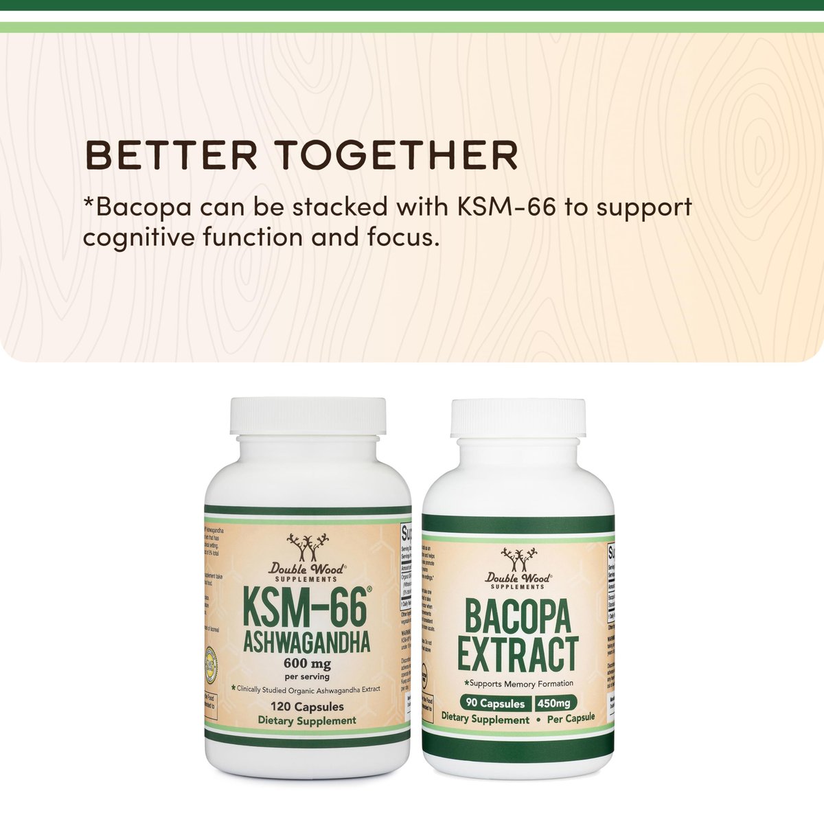 Double Wood Supplements Ashwagandha KSM 66 Bio – Organischer und klinisch geprüfter Extrakt (600 mg pro Portion, 120 Kapseln, 60 Portionen) – Adaptogen zur Cortisol-Regulierung für Frauen und Männer