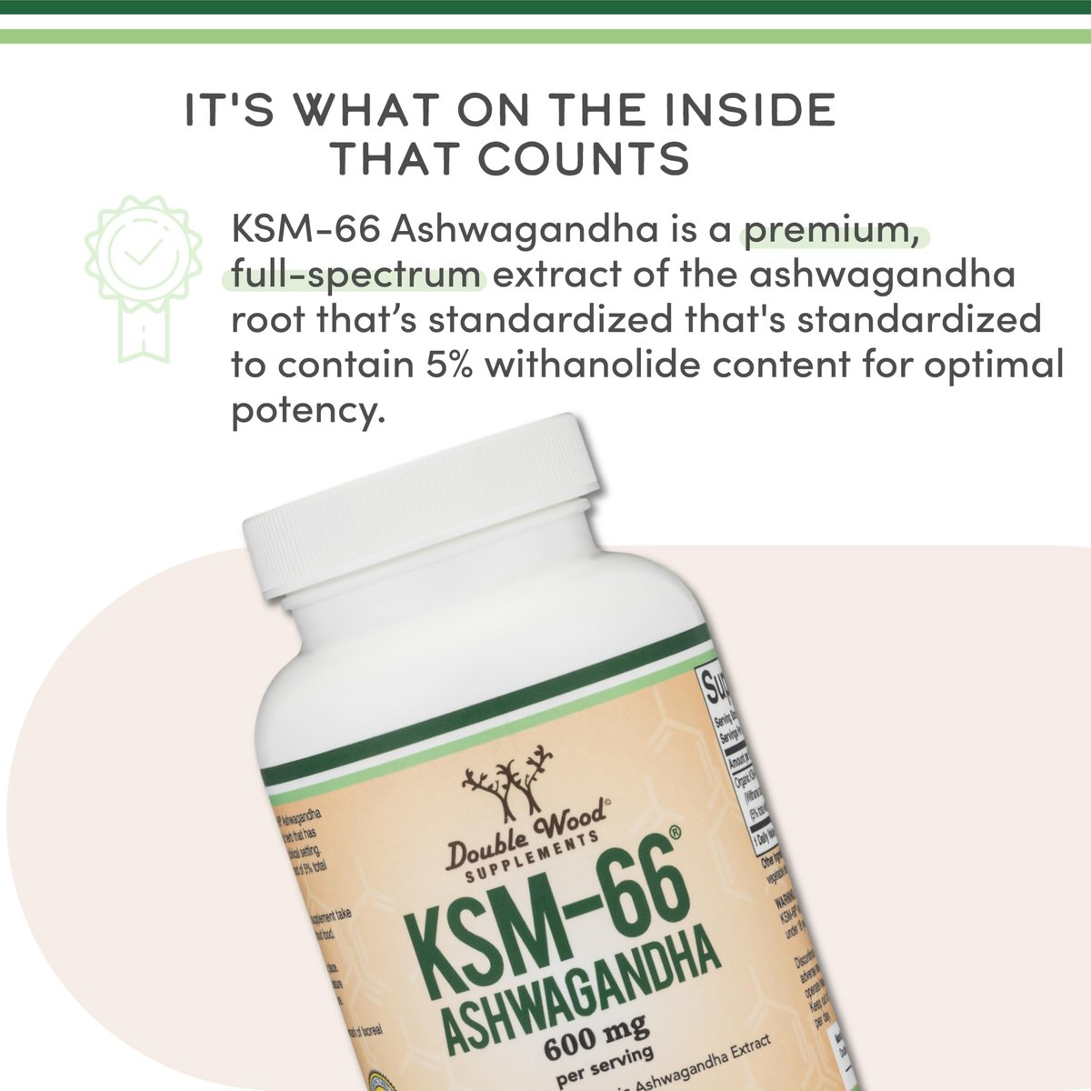 Double Wood Supplements Ashwagandha KSM 66 Bio – Organischer und klinisch geprüfter Extrakt (600 mg pro Portion, 120 Kapseln, 60 Portionen) – Adaptogen zur Cortisol-Regulierung für Frauen und Männer