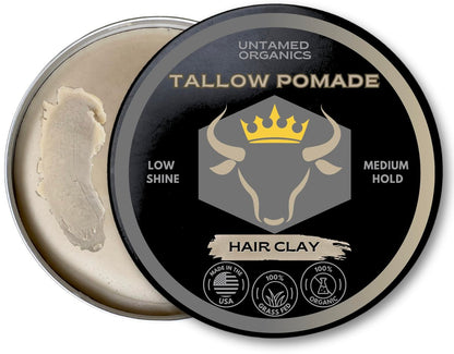 Untamed Organics Tallow Hair Clay – Handgemachte, grasgefütterte Talg-Haarpomade mit mittlerem Halt & natürlichem Finish für Männer & Frauen – 60 ml