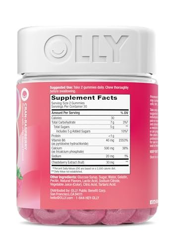 OLLY Period Hero Gummies – PMS-Unterstützung mit Keuschlamm, Vitamin B6 und Calcium, Cran-Himbeer-Geschmack, 60 Gummis (30 Tage Vorrat)