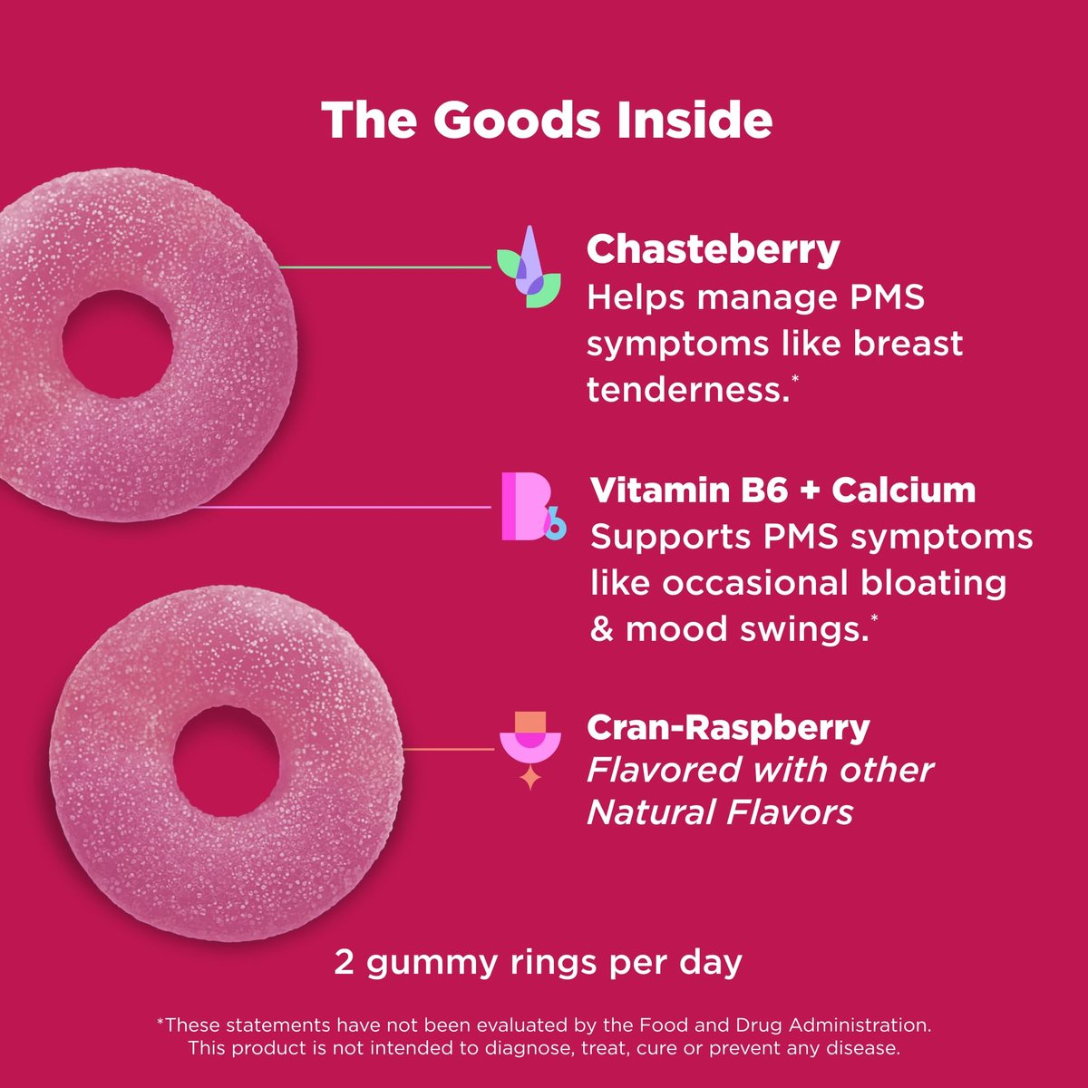 OLLY Period Hero Gummies – PMS-Unterstützung mit Keuschlamm, Vitamin B6 und Calcium, Cran-Himbeer-Geschmack, 60 Gummis (30 Tage Vorrat)
