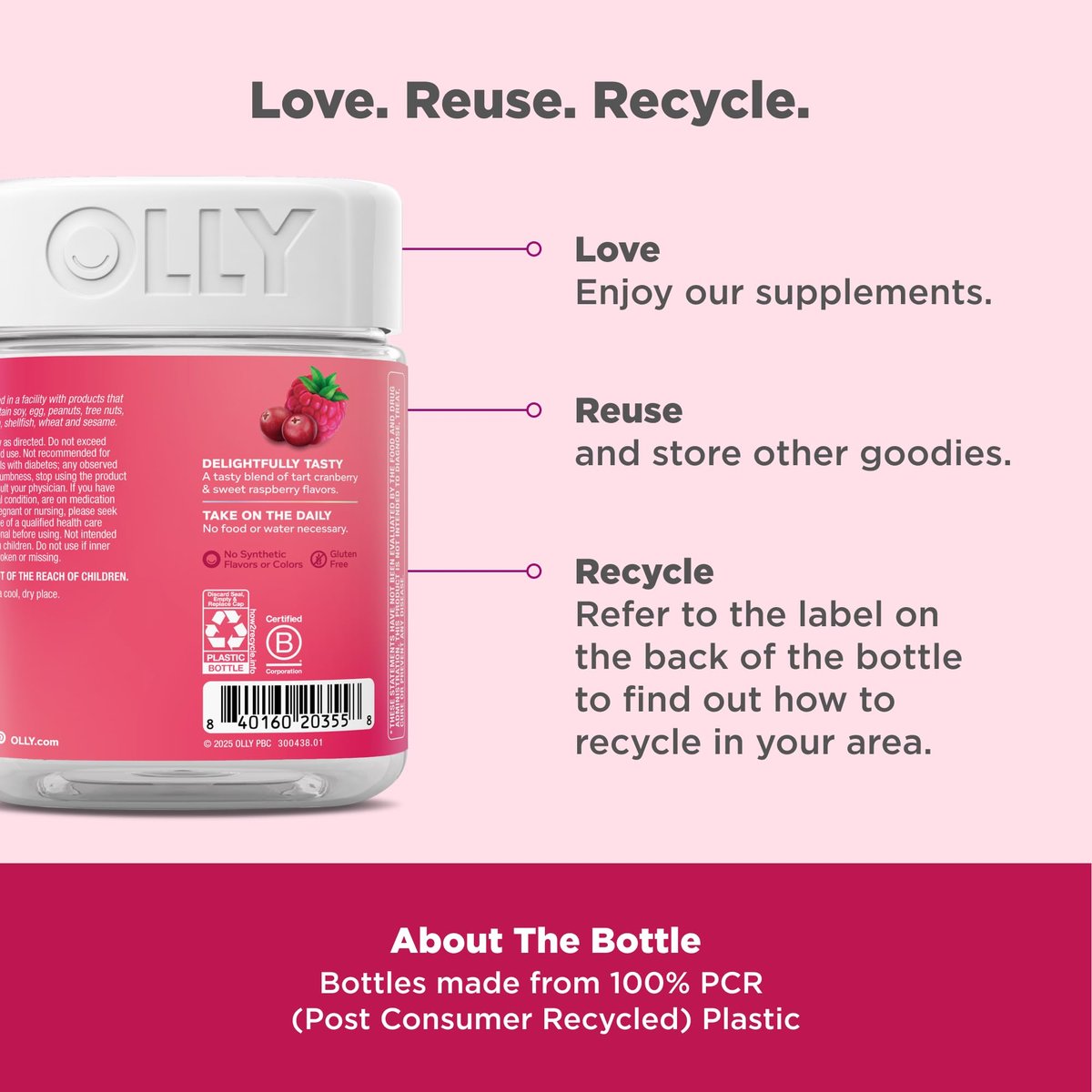 OLLY Period Hero Gummies – PMS-Unterstützung mit Keuschlamm, Vitamin B6 und Calcium, Cran-Himbeer-Geschmack, 60 Gummis (30 Tage Vorrat)