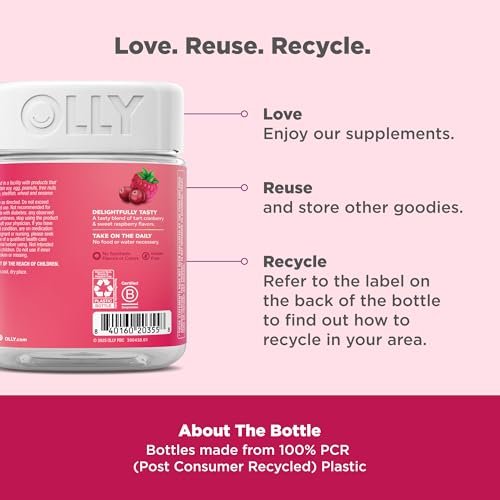 OLLY Period Hero Gummies – PMS-Unterstützung mit Keuschlamm, Vitamin B6 und Calcium, Cran-Himbeer-Geschmack, 60 Gummis (30 Tage Vorrat)