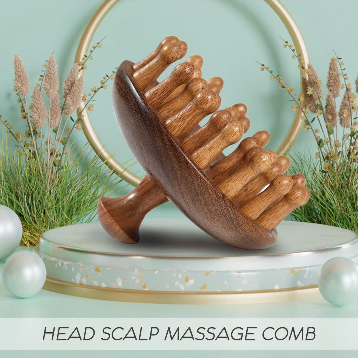 iunxkmi Holz-Kopfhautmassagekamm - Sandelholz-Kopfmassagegerät, Gua Sha Bürste für Frauen Männer Haarwachstum Körper Massage