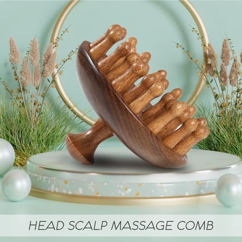 iunxkmi Holz-Kopfhautmassagekamm - Sandelholz-Kopfmassagegerät, Gua Sha Bürste für Frauen Männer Haarwachstum Körper Massage