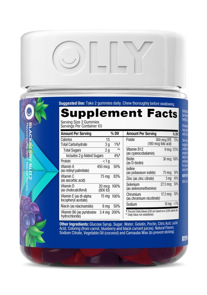 OLLY Männer Multi Gummis – Unterstützt das allgemeine Wohlbefinden* mit Vitamin A, C, D, E, B-Vitaminen & Zink, Blackberry-Blitz-Geschmack, 65-Tage-Vorrat – 130 Stück