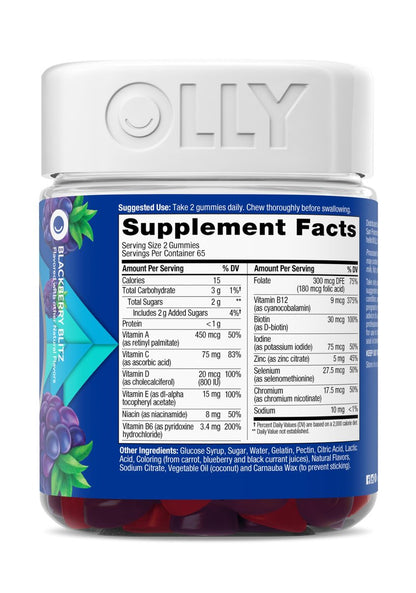 OLLY Männer Multi Gummis – Unterstützt das allgemeine Wohlbefinden* mit Vitamin A, C, D, E, B-Vitaminen & Zink, Blackberry-Blitz-Geschmack, 65-Tage-Vorrat – 130 Stück