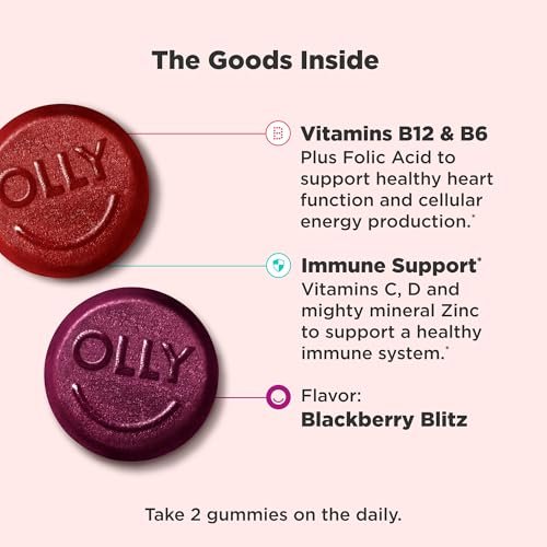 OLLY Männer Multi Gummis – Unterstützt das allgemeine Wohlbefinden* mit Vitamin A, C, D, E, B-Vitaminen & Zink, Blackberry-Blitz-Geschmack, 65-Tage-Vorrat – 130 Stück