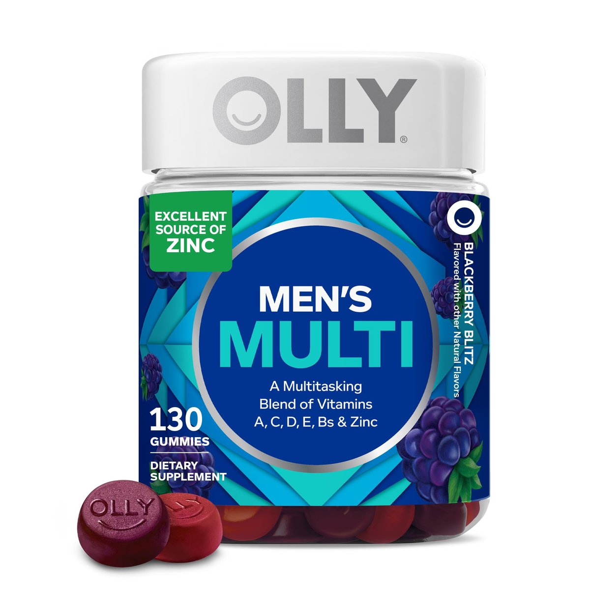 OLLY Männer Multi Gummis – Unterstützt das allgemeine Wohlbefinden* mit Vitamin A, C, D, E, B-Vitaminen & Zink, Blackberry-Blitz-Geschmack, 65-Tage-Vorrat – 130 Stück