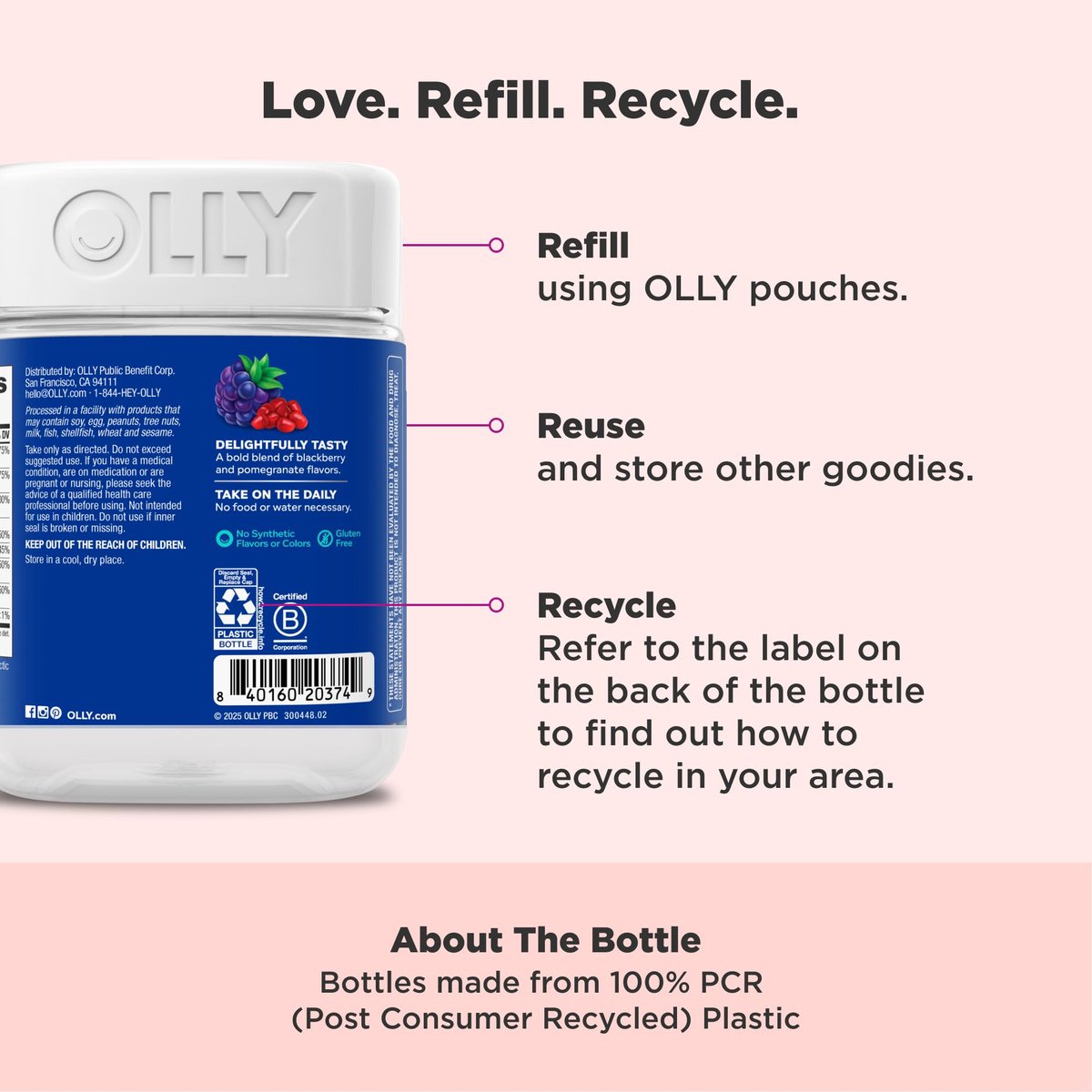 OLLY Männer Multi Gummis – Unterstützt das allgemeine Wohlbefinden* mit Vitamin A, C, D, E, B-Vitaminen & Zink, Blackberry-Blitz-Geschmack, 65-Tage-Vorrat – 130 Stück