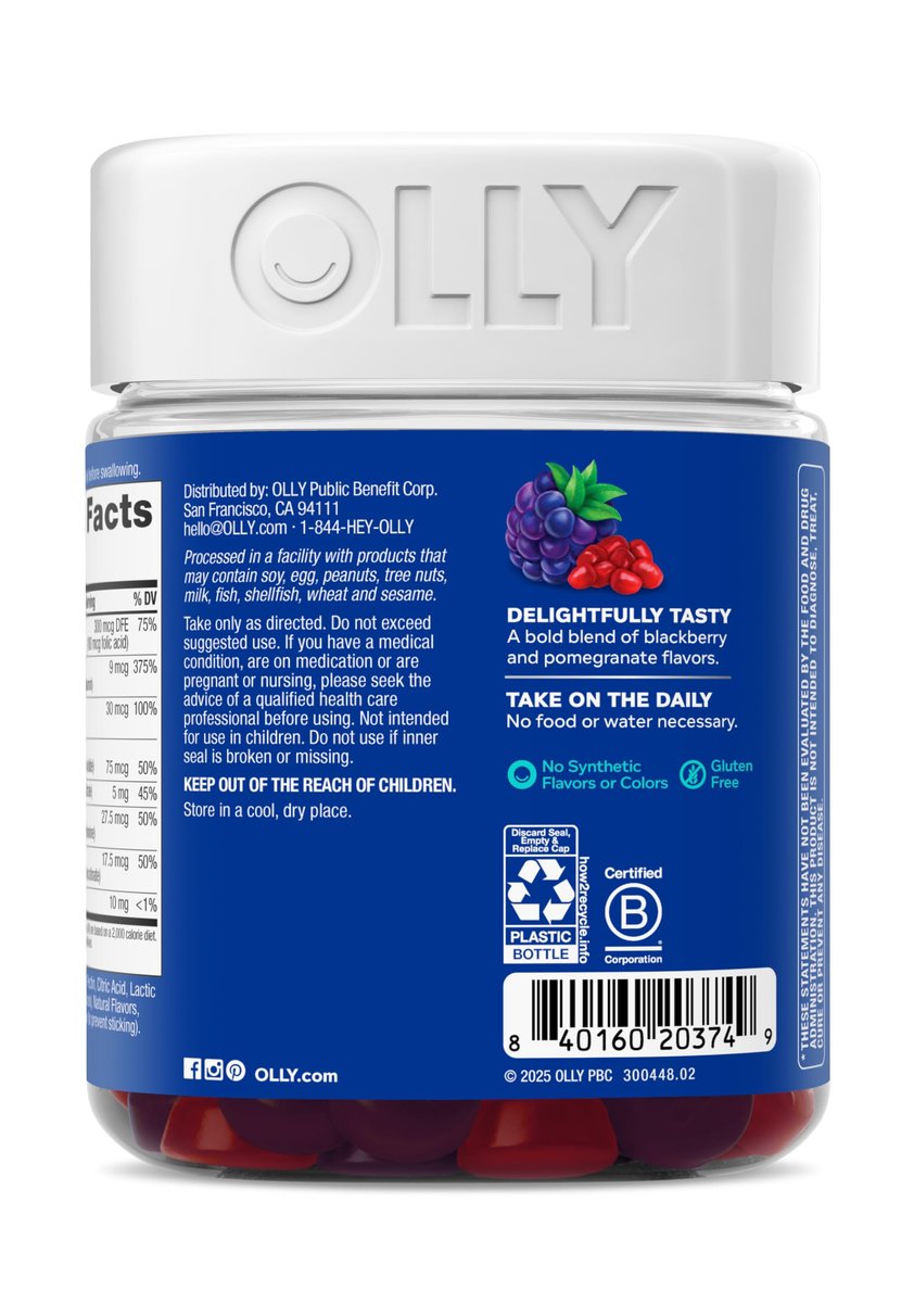 OLLY Männer Multi Gummis – Unterstützt das allgemeine Wohlbefinden* mit Vitamin A, C, D, E, B-Vitaminen & Zink, Blackberry-Blitz-Geschmack, 65-Tage-Vorrat – 130 Stück