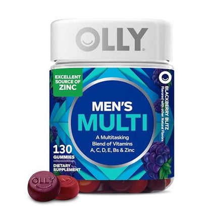 OLLY Männer Multi Gummis – Unterstützt das allgemeine Wohlbefinden* mit Vitamin A, C, D, E, B-Vitaminen & Zink, Blackberry-Blitz-Geschmack, 65-Tage-Vorrat – 130 Stück